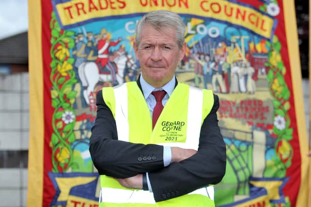 Unite leadership candidate Gerard Coyne on the picket line at the GKN Wheels and Structures site in Telford