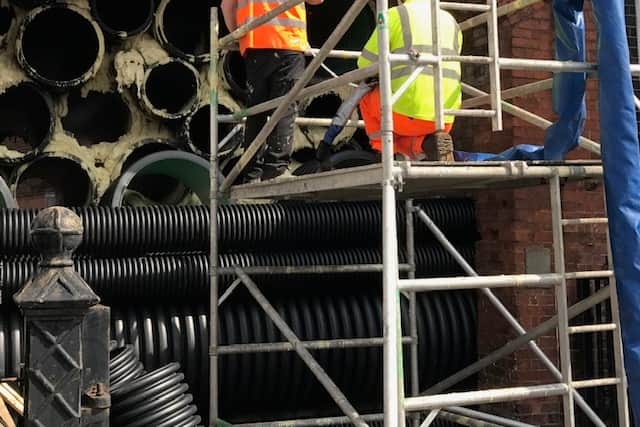 The work being carried out to stabilise the building.