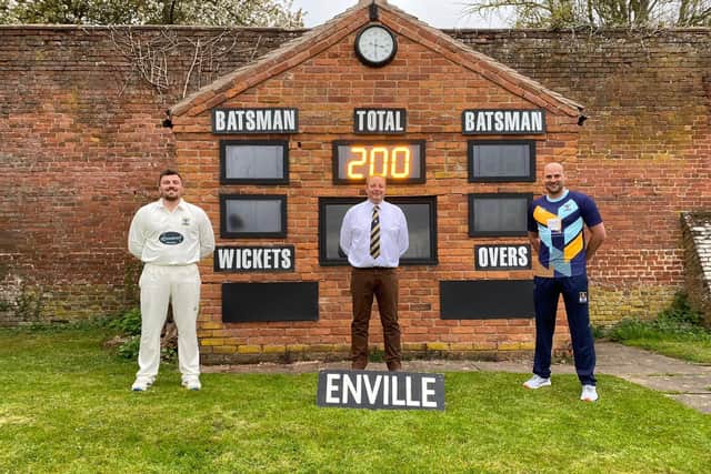 Club captain Spencer Mann, chairman Trevor Spears and club vice captain Matt Branch showing off the new digital scorebox at the club