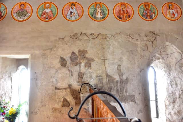 The roundels Aidan Hart has just finished creating that should saints including St Chad, so important to Shrewsbury