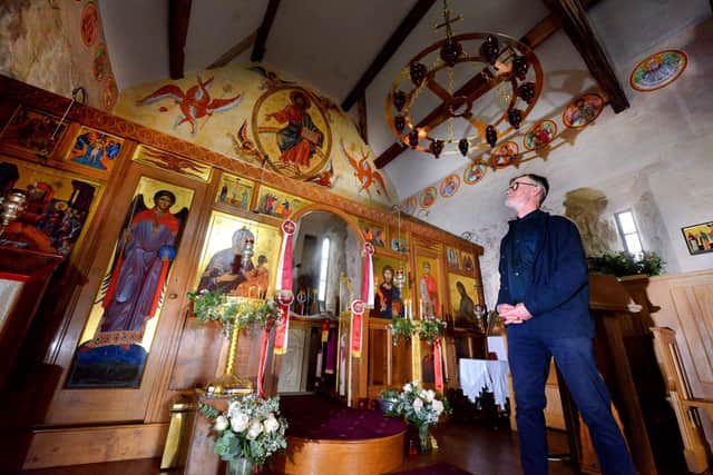 The church adorned with icons