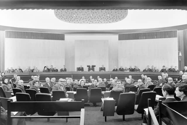 The first meeting of the county council in the new chamber in 1966.