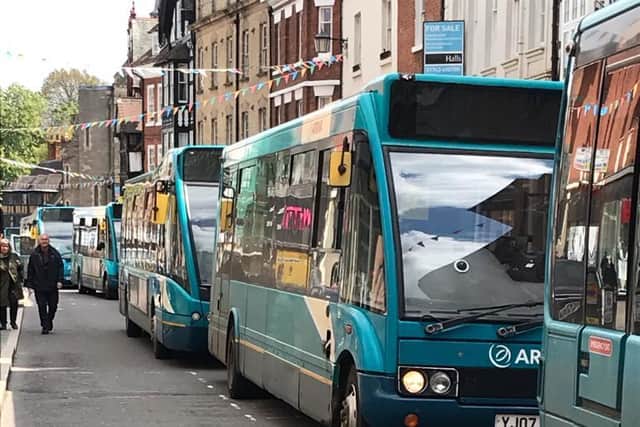The tailback snakes through Shrewsbury town centre
