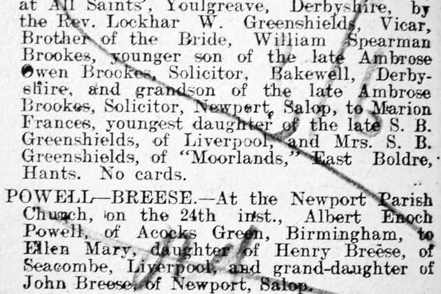 Enoch Powell's parents were married in Newport in 1909, as this notice in the local paper shows.