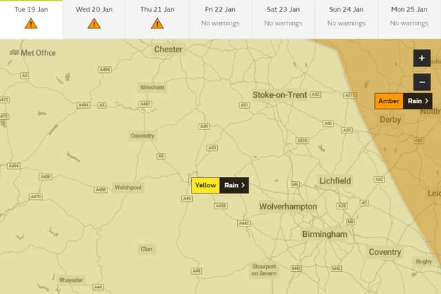 The Met Office has issued a yellow weather warning for rain, which is set to remain until Friday. Pic: www.metoffice.gov.uk