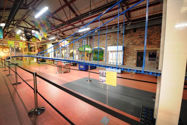 The record-breaking bridge made from plastic bricks, at Enginuity, Coalbrookdale