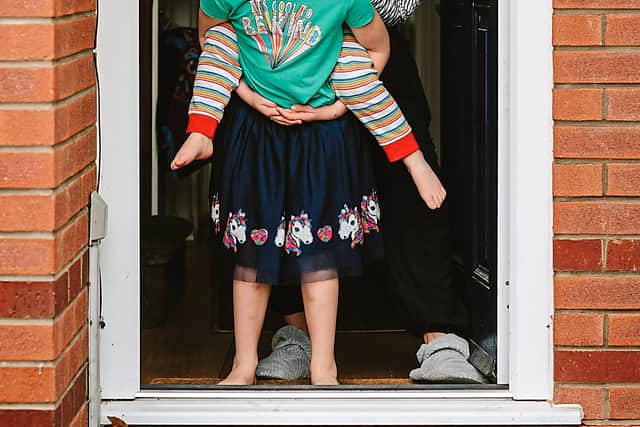 Family life at home during the Coronavirus lockdown. Betsy Graystone, 6, Nell Grayston,e 3, and Mum Emma Graystone, from Telford