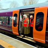 Transport Secretary Heidi Alexander and West Midlands Mayor Richard Parker stepping off a train at Kings Heath Station. PIC: Gurdip Thandi LDR