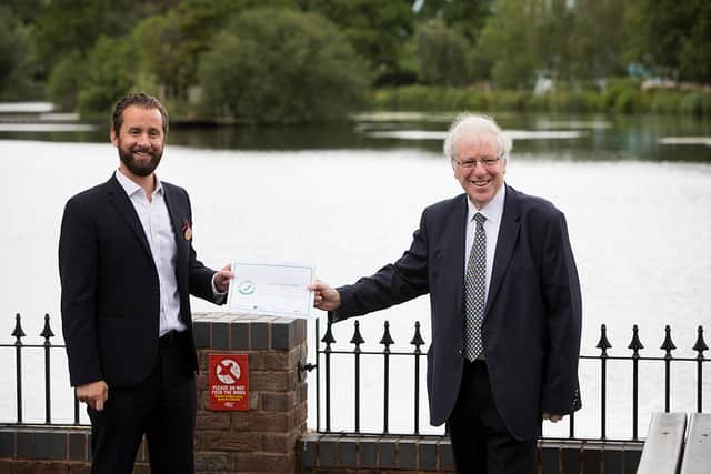 Drayton Manor Park's George Bryan (left) receives the 'We're Good To Go' certificate from Sir Patrick McLoughlin