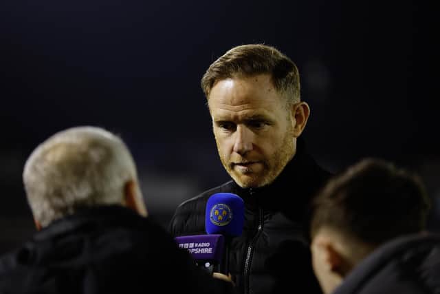 Shrewsbury Town boss Gavin Cowan speaking to the media after defeat to Bristol Rovers