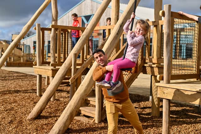 The outdoor zip lines at Hockerhill Adventure Playbarn