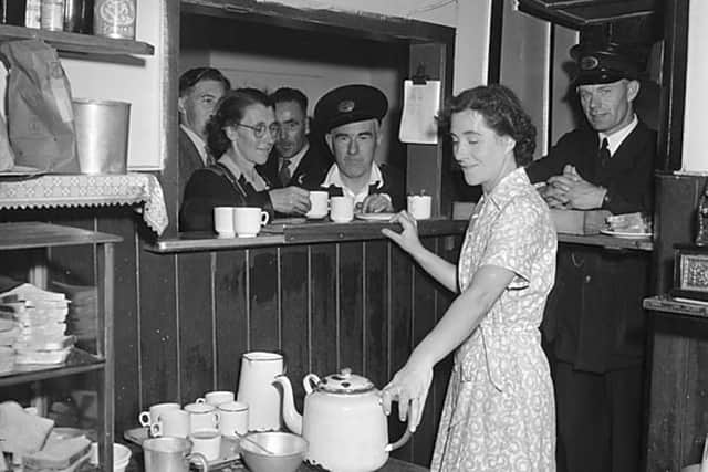 Shrewsbury, circa August 1952: 'Old folks tea party given by the canteen ladies of the Midland Red Bus Company.' This picture is from the Geoff Charles Collection at the National Library of Wales