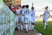 AFC Telford United players celebrate with the fans: Kieren Griffin Photography