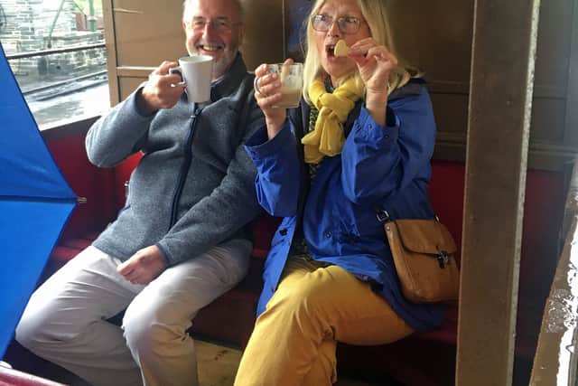 Customers enjoying refreshments in one of the open carriages on Monday