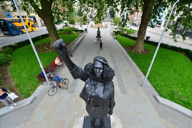 The statue installed in Bristol on the site of the fallen statue of the slave trader Edward Colston  