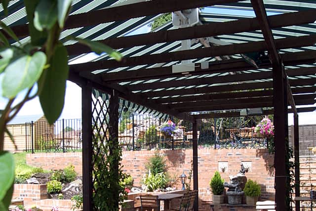 A shot of patio/beer garden at The Last Inn, Church Aston, near Newport.