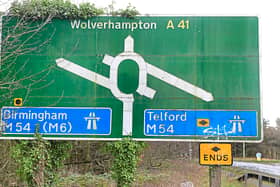 The M54 road sign at Junction 3 near Tong on the A41