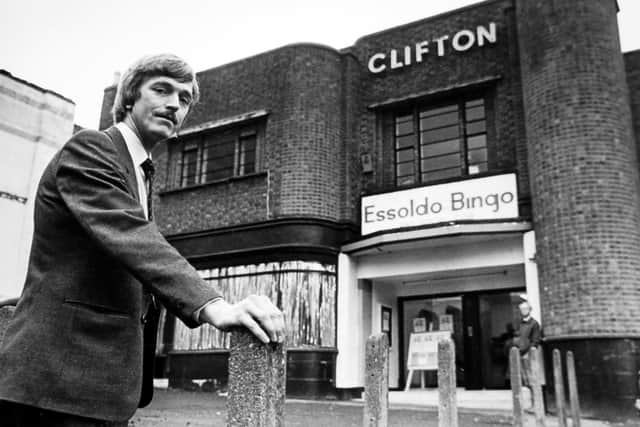 Barry Willis outside the old Clifton Cinema, aka Essoldo Bingo, in Old Street, Ludlow, in 1986 when Mr Willis, owner of the Majestic Cinema in Bridgnorth, was trying to save the building.