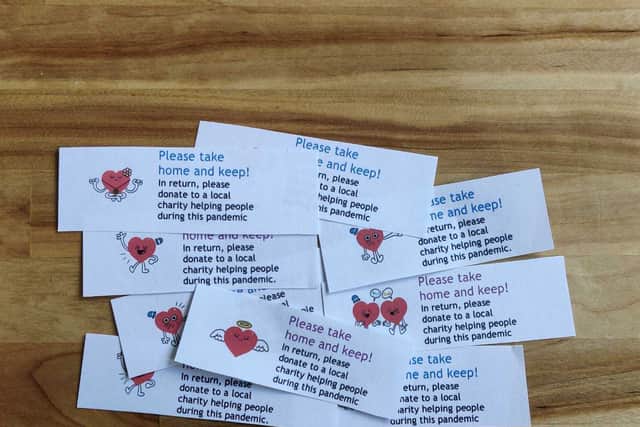 The crocheted hearts which have been appearing at sites around Telford, urging people to support local charities