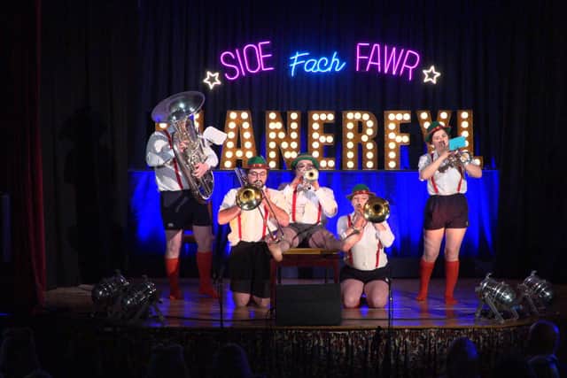 Osian Davies and his musical feet performing with the wacky oompah band