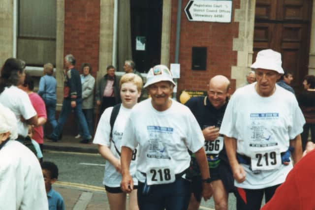 Don on Bridgnorth Walk, centre, with his brother Alan, right