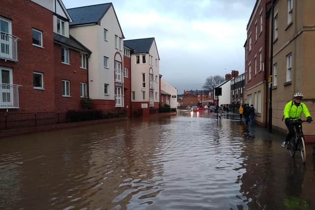 Flooding in Coleham, Shrewsbury, on Monday afternoon