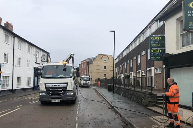 Council workers in Coleham on Wednesday