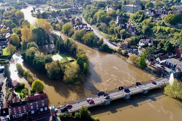 Flooding in Bridgnorth in October 2019. Pic: @ChrisBaingerEA