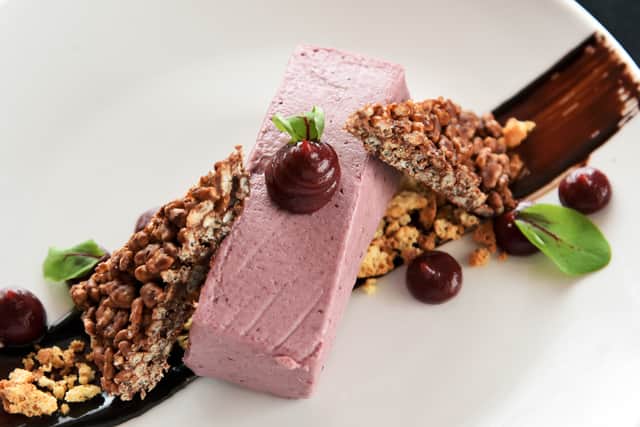 Black cherry cheesecake dessert