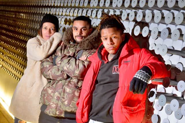 Rebecca Blount from Recharge, battle rapper Trademark Blud and youth mentor Ben Butler who are heading an anti-knife project