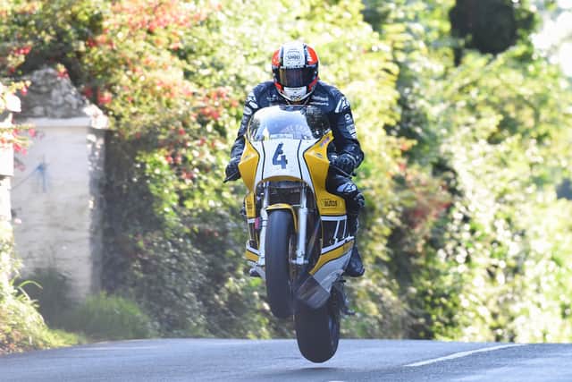 Rutter gets some serious air at Ballacrye during the Superbike Classic TT. Picture: ottpix@btinternet.com