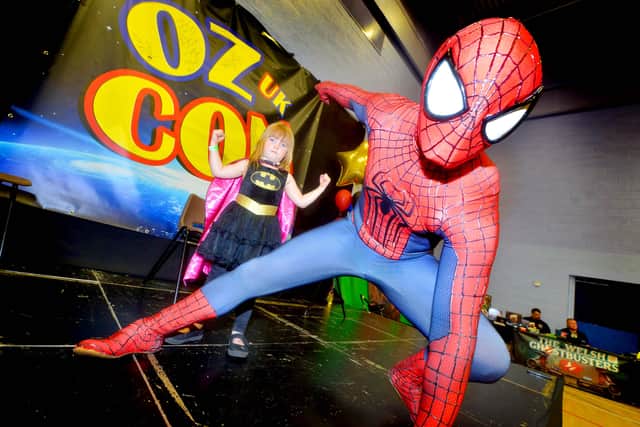 Darren Evans as Spiderman and Lydia Evans, 5, from Chester