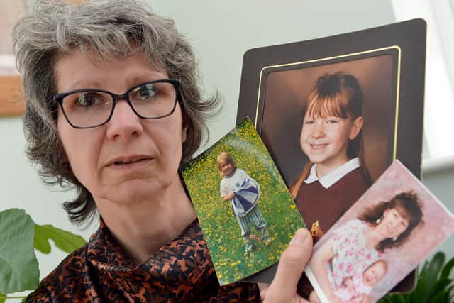 Eloise's mother Fiona with photos of her daughter