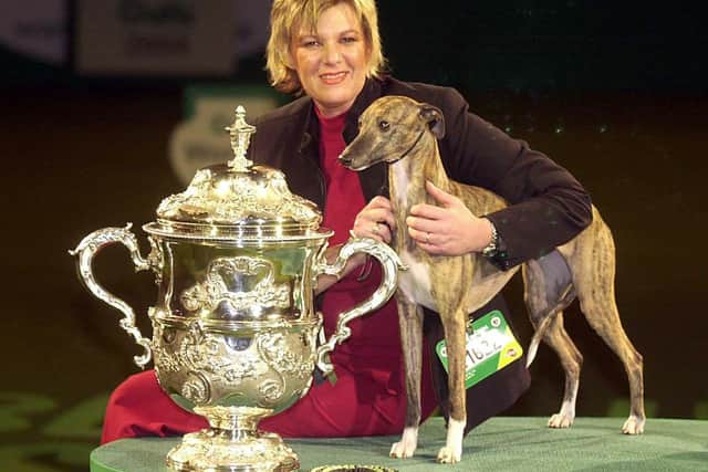 Deedee the whippet, with her owner Lynne Yacoby-Wright of Mellor at the 101st Crufts in 2004