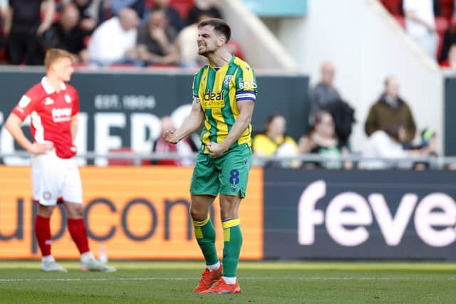 Jayson Molumby was excellent again and toasts a big victory. (Photo by Adam Fradgley/West Bromwich Albion FC via Getty Images)
