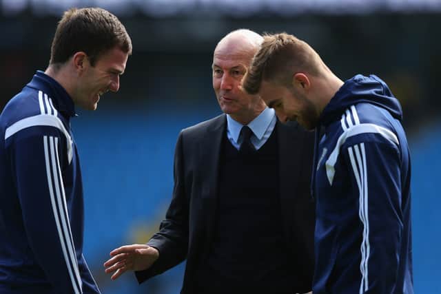James Morrison, right, with former team-mate Craig Gardner and Tony Pulis. (Photo by Alex Livesey/Getty Images)