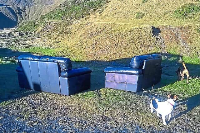 A pair of dumped sofas made for a bizarre sight on Clee HIll in Shropshire