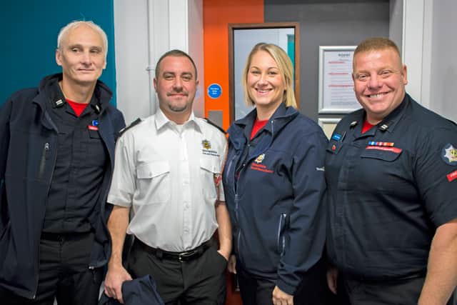 Kev Williams (Oswestry fire station), Matt Angell (Telford Training Centre), Kathryn “Kat” Frost (Clun fire station), Sean Nichols (Much Wenlock fire station).