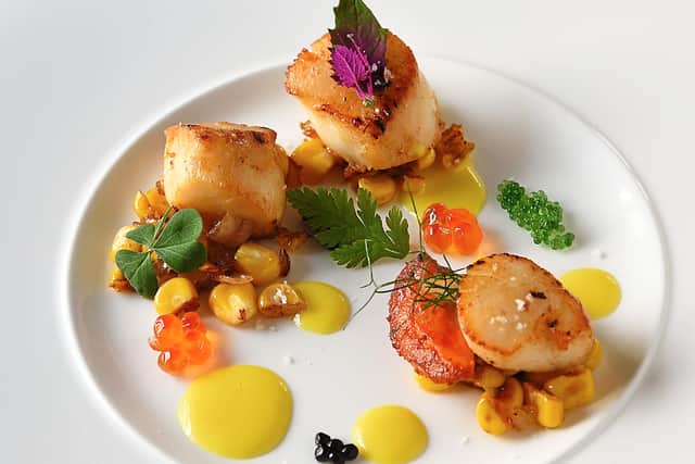 Nice to sea you – the scallop dish served with sweetcorn, caviar and saffron creamPictures by Russell Davies