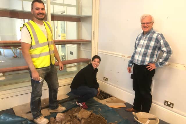 Sam Mansell, of CL Morris building and roofing contractor), Eleana Savvidi, of Morph Structure, and Gareth Williams, chairman of Ludlow Assembly Rooms