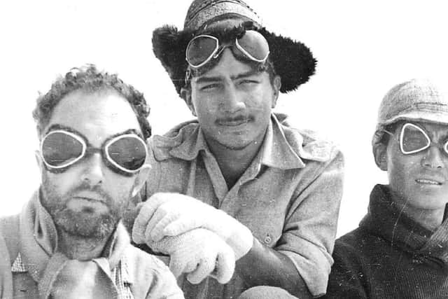 Taste for adventure - in 1946 John Monro, left, made an unsuccessful attempt to be the first to conquer the Himalayan peak of Bandarpunch. He is seen with Tenzing Norga and another sherpa