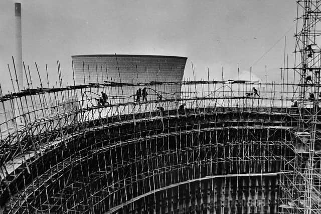 Work under way on one of the cooling towers in November 1966.