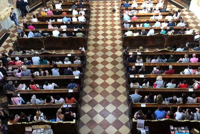 Looking down at the audience from where the choir were singing at St Peters Church Vienna
