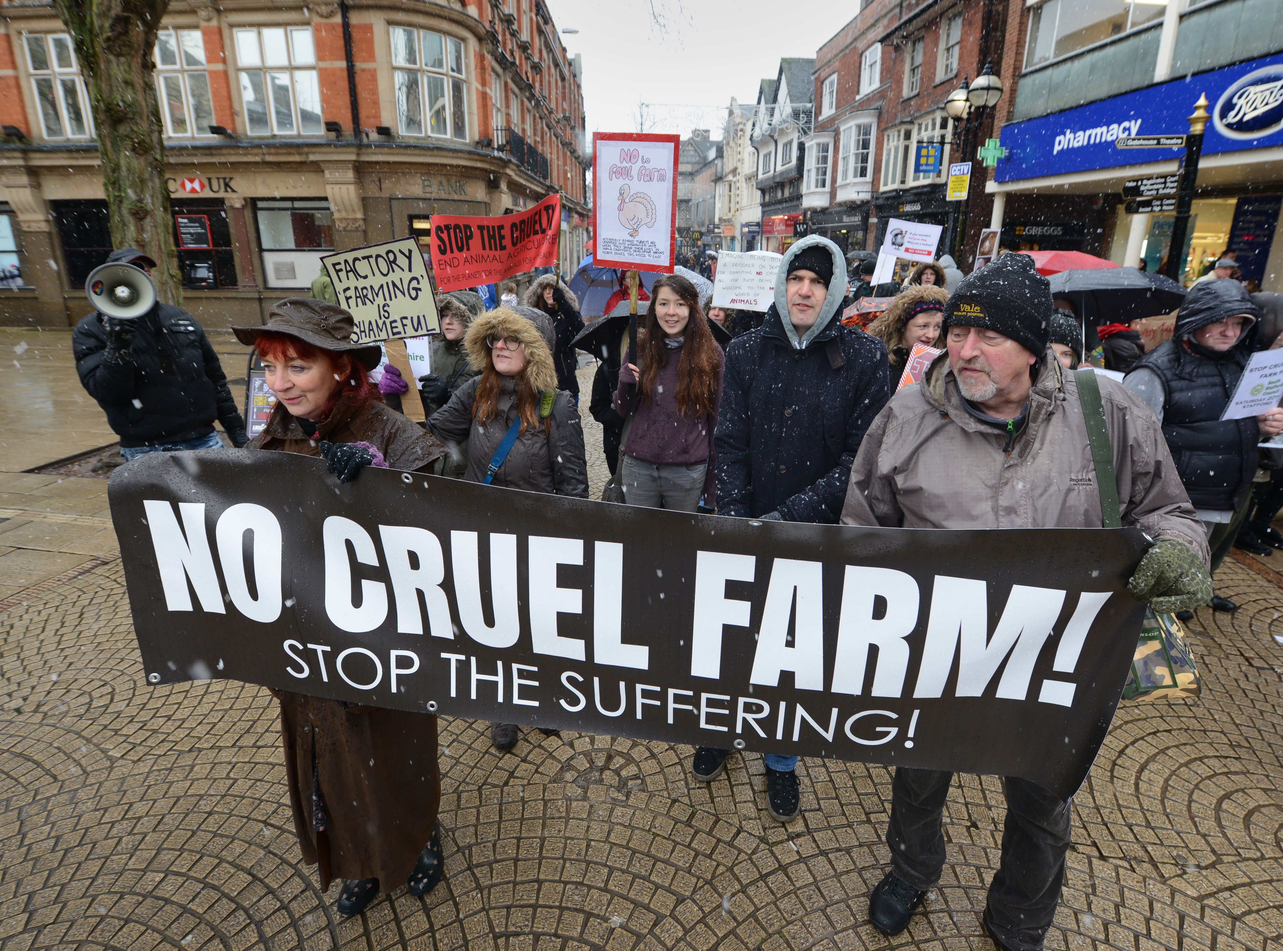 A demonstration through Market Square, Stafford