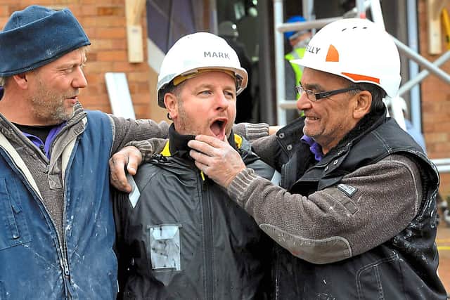 Chris Frediani, Mark Millar, and Billy Byrne during the DIY SOS work