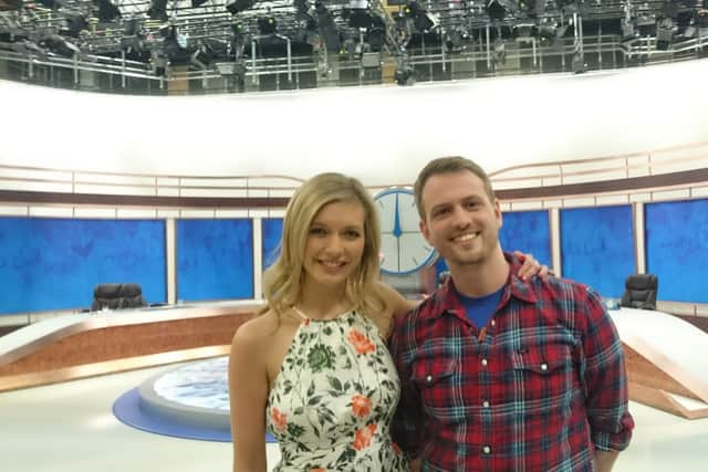 Tom with the show's resident mathematician Rachel Riley