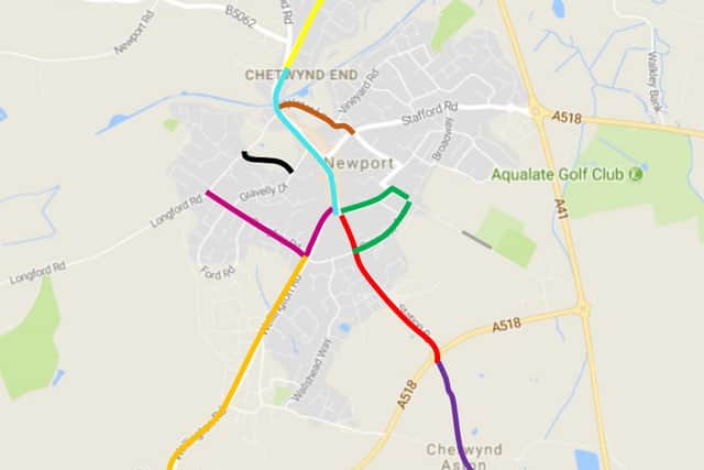 A map highlighting the 10 roads that could see changes as part of the Newport project