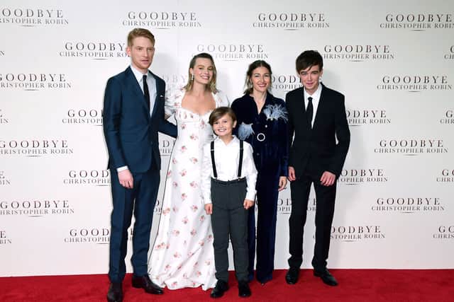 Domhnall Gleeson, Margot Robbie, Will Tilston, Kelly MacDonald and Alex Lawther attending the world premiere of Goodbye Christopher Robin at the Odeon in Leicester Square, London