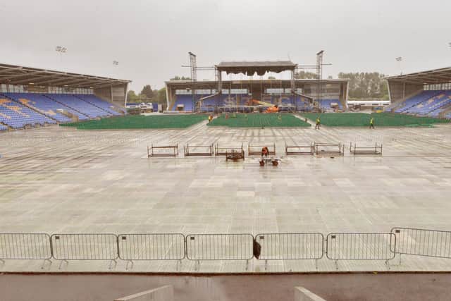 The ground getting ready for the Rod Stewart gig
