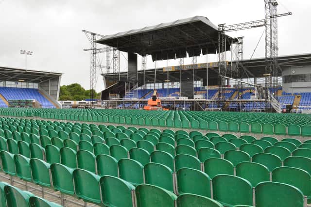 The ground getting ready for the Rod Stewart gig
